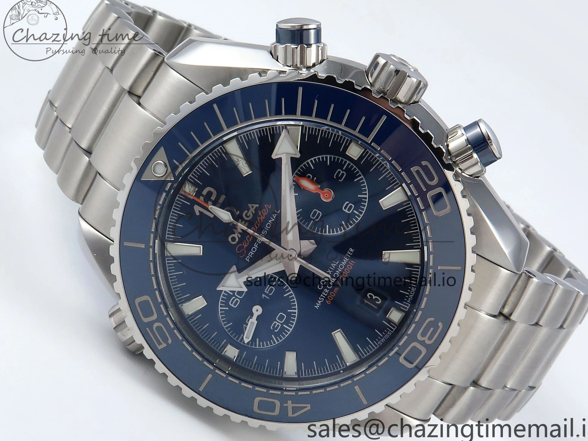 0117 Planet Ocean Master Chronometer 600M 45.5mm SS SCF 1:1 Best Edition Blue Bezel Blue Dial on SS Bracelet A9900 Super Clone Lightweight 7676